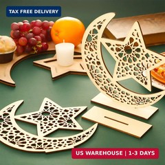 WILLBOND 2 Sets Ramadan Wooden Ornament, Ramadan Mubarak Decorations Eid Mubarak