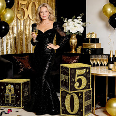 50Th Birthday Decorations for Men, Black Gold Happy 50Th Birthday Balloon Boxes,