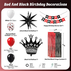 Red and Black Birthday Party Decorations, Red Black White Foil Balloons Banner F