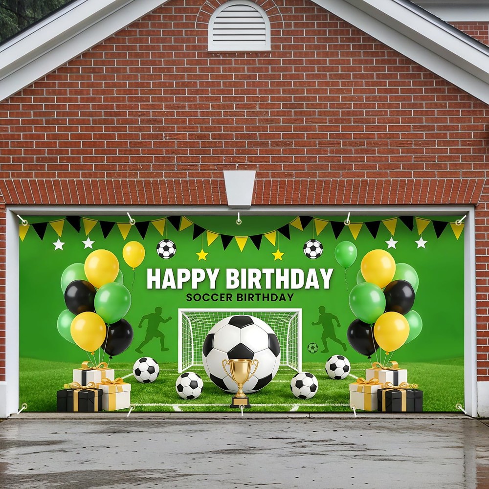 Soccer Birthday & World Cup Garage Door Banner 7×16 Ft,Large Happy Birthday B…