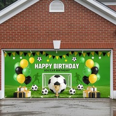 Soccer Birthday & World Cup Garage Door Banner 7×16 Ft,Large Happy Birthday B…