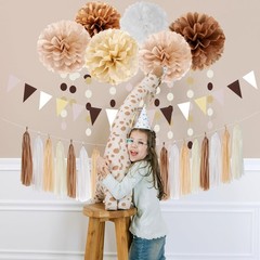 Boho Baby-Shower White-Brown Champagne Party-Decorations – 28pcs Neutral Wedd…