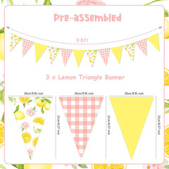 Lemon Party Decorations – 3PCS Lemon Bunting Banners, Pink and Yellow Lemon Tria