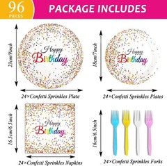 Festive 96-Piece Birthday Tableware Set – Confetti Sprinkles Theme for 24 Guests