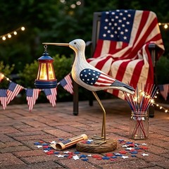 Patriotic Seagull Statue with Solar Lantern