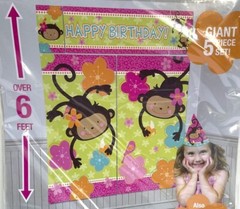 Monkey Love Mod Pink ~ 6ft Giant Scene Setter Wall Decor Kit Jungle Luau Shower