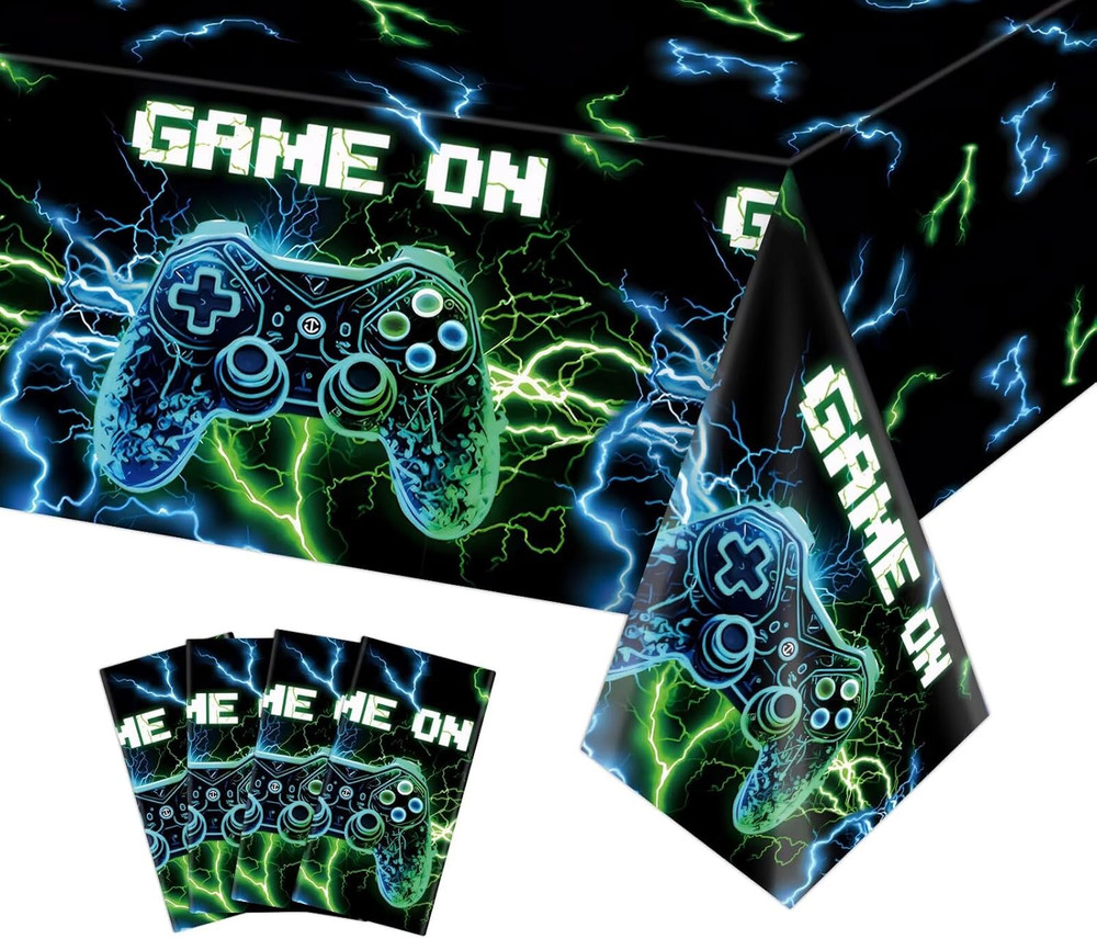 4 Pcs Video Game Table Cloth Video Game Birthday Decorations Gaming Birthday Par