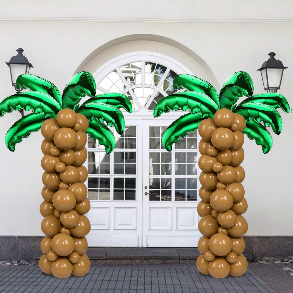124 PCS Palm Tree Leaves Coconut Balloons Set 14 PCS Green Foil Coconut Tree …