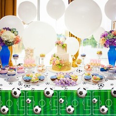 Soccer Happy Birthday Backdrop and Table Cover Set for Kids Soccer Themed Party
