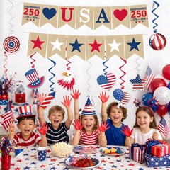250th Anniversary Decorations – Hanging Swirls 250 Anniversary USA Banner | F…