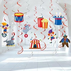 24 Pcs Hanging Swirl Party Decorations, Circus Clown Animals Theme Carnival