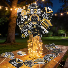 Graduation Decorations 2026 32Pcs Black Gold Graduation Table Decorations Center