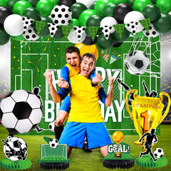 Soccer Birthday Party Decorations, 120Pcs Kit with Tablecloth, Backdrop