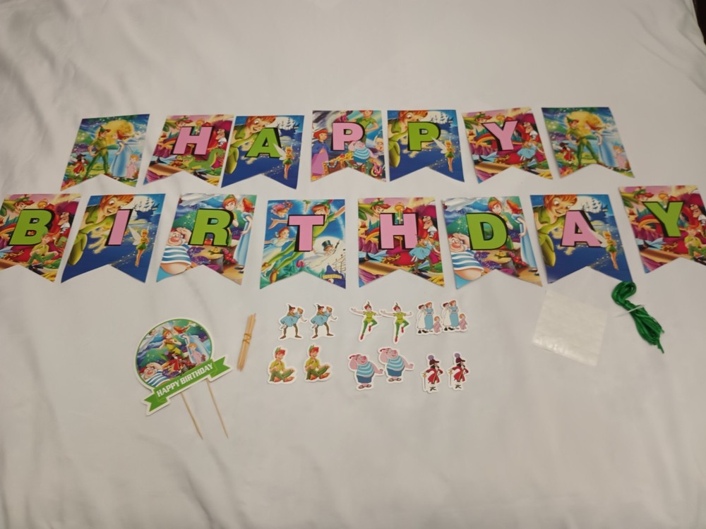 PETER PAN Happy Birthday Party Supplies Banner Cake Topper Cupcake Toppers