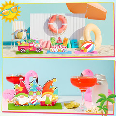 6 Pcs Hello Summer Table Decorations Sign Summer Gnome Wooden Table Centerpieces