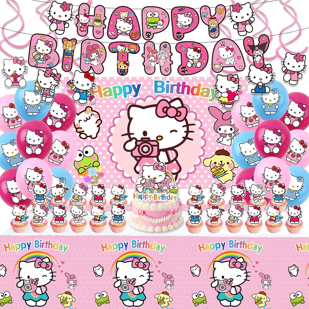 Kitty Birthday Party Supplies, Party Decorations Set Include Banner, Backdrop, B