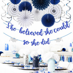 Navy-Blue Silver Party-Decorations Graduation Banner-Streamers – 18Pcs Kits 2026