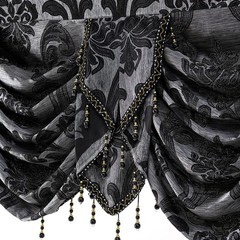 NAPEARL Halloween Black Waterfall Valance for Windows Luxury Gothic Valance C…