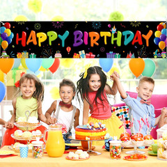 Colorful Happy Birthday Banner, Large Fabric Happy Birthday Sign Backdrop Backgr