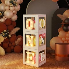 Balloon Boxes with O, N, Light up Letters Three White Transparent Square Boxe…