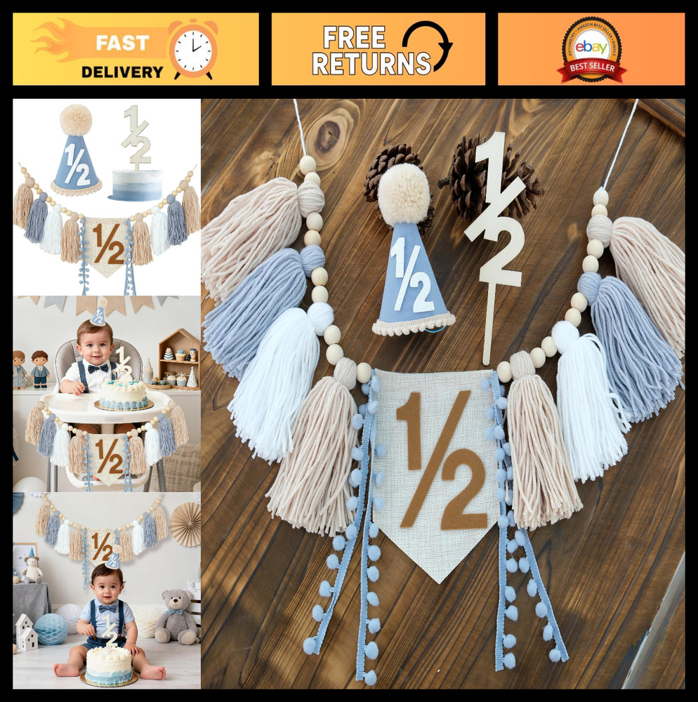 Half Birthday Decorations Banner for Baby Boy – 6 Months Celebration Party Decor
