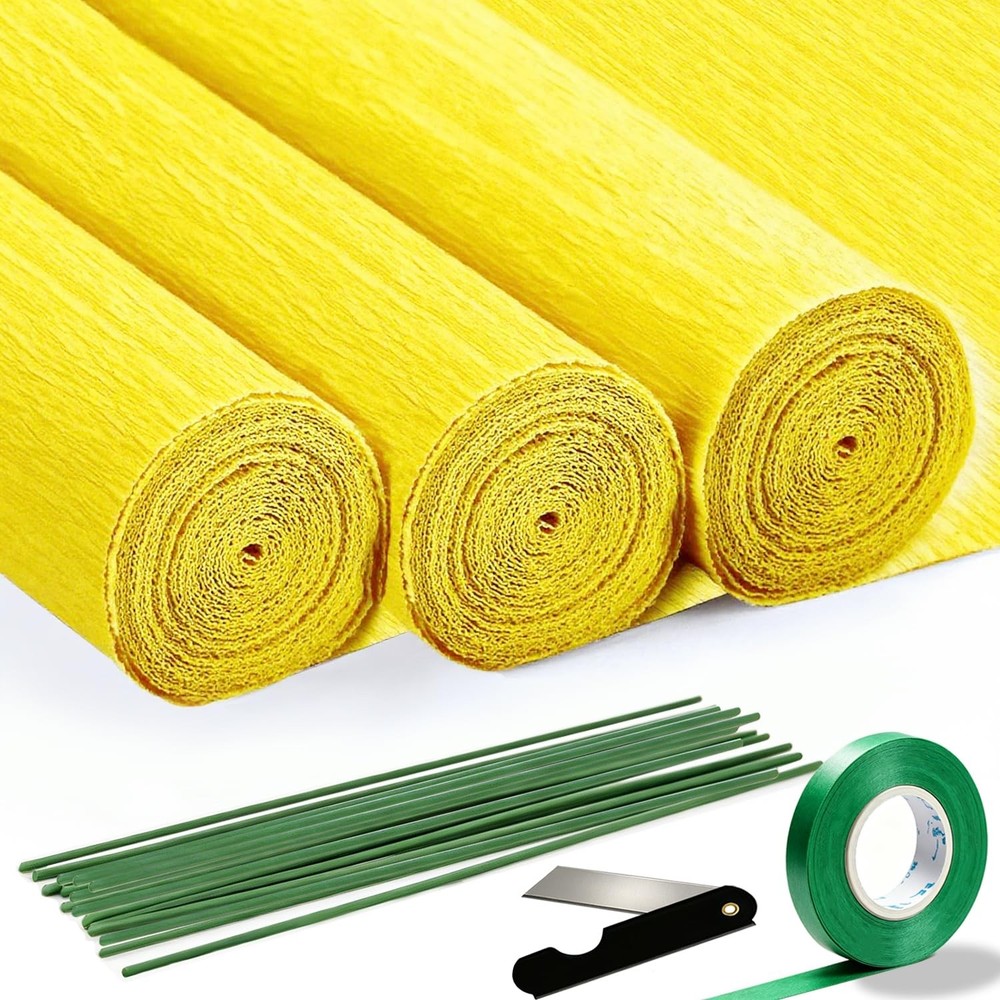 Crepe Paper Roll Yellow 9.8Inch x 8.2Ft/3 Rolls Sheet Flower Making Kit