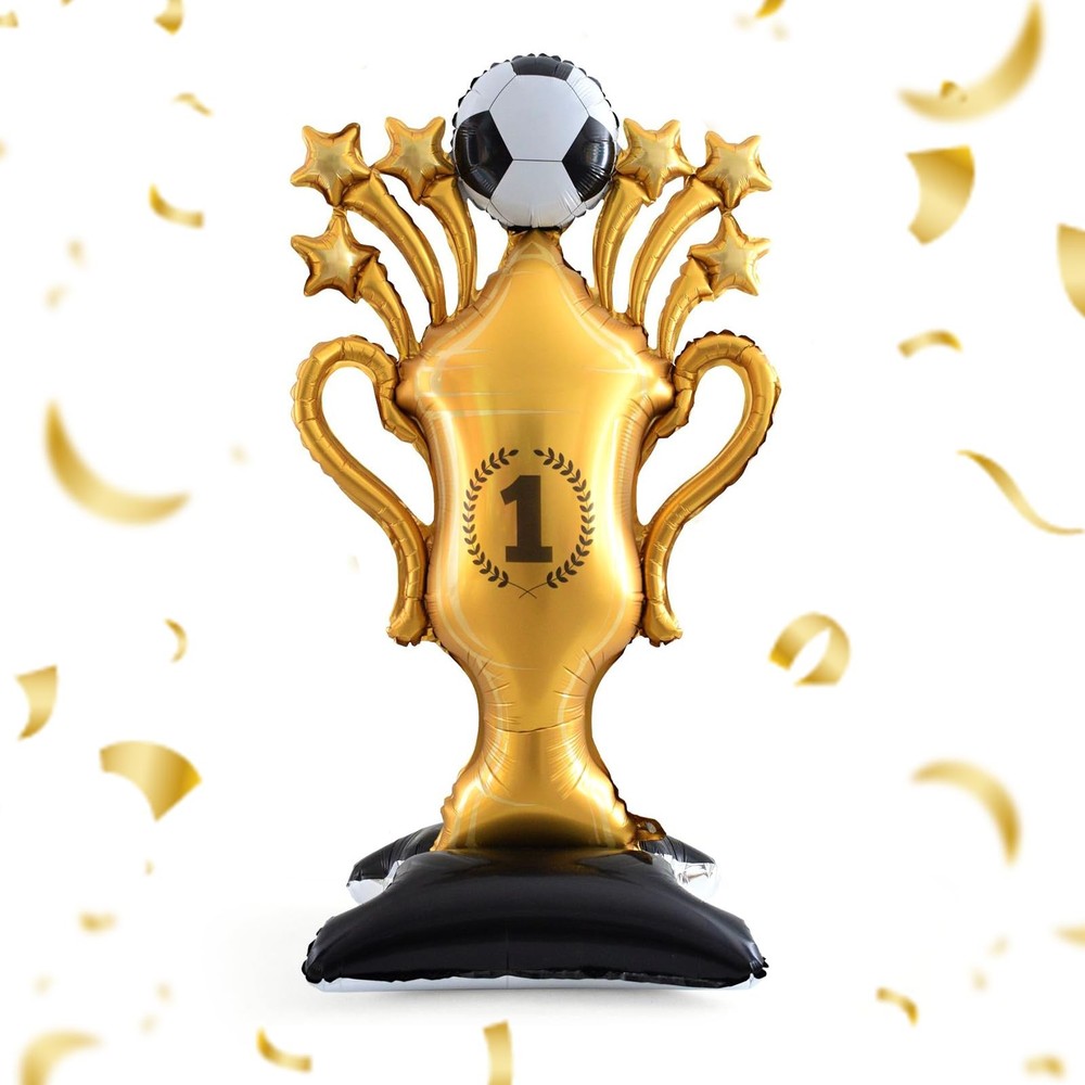 Gold Soccer Trophy Foil Balloon,5FT Giant Self Standing Champion Cup Balloon,…