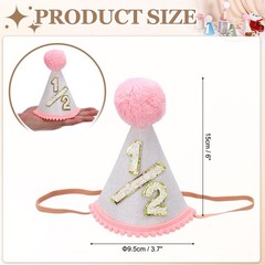 1/2 Mini Birthday Party Hat 1 Pcs, 15cm/ 6″ Tall 6 Months Cone Hat, Pink White