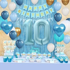 10th Birthday Decorations Balloons with Happy Birthday Banner Fringe Curtain