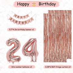 24th Rose Gold Party Decorations for , Rose Gold Happy Banner, Fringe Curtain…