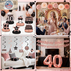 40Th Birthday Decorations Kit for Women, Rose Gold Happy 40Th Birthday Banner, A