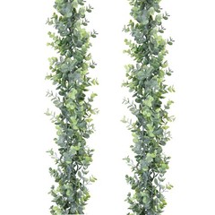 DearHouse Faux Eucalyptus Garland Plant, 2 Pack 6Ft, Dark Green, Gray Green
