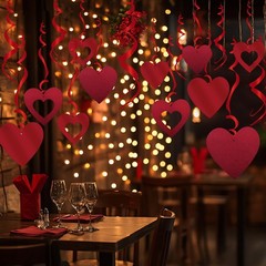Glitter Red Heart Hanging Swirls Valentine’s Day Ceiling Decorations 30 PCS