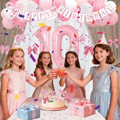 Pink Bow 10th Birthday Decorations for Girls, Coquette Themed 10 Year Old Gir…