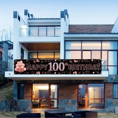 Happy 100th Birthday Banner Rose Gold 9.8×1.6ft Women Party Indoor Outdoor Sign