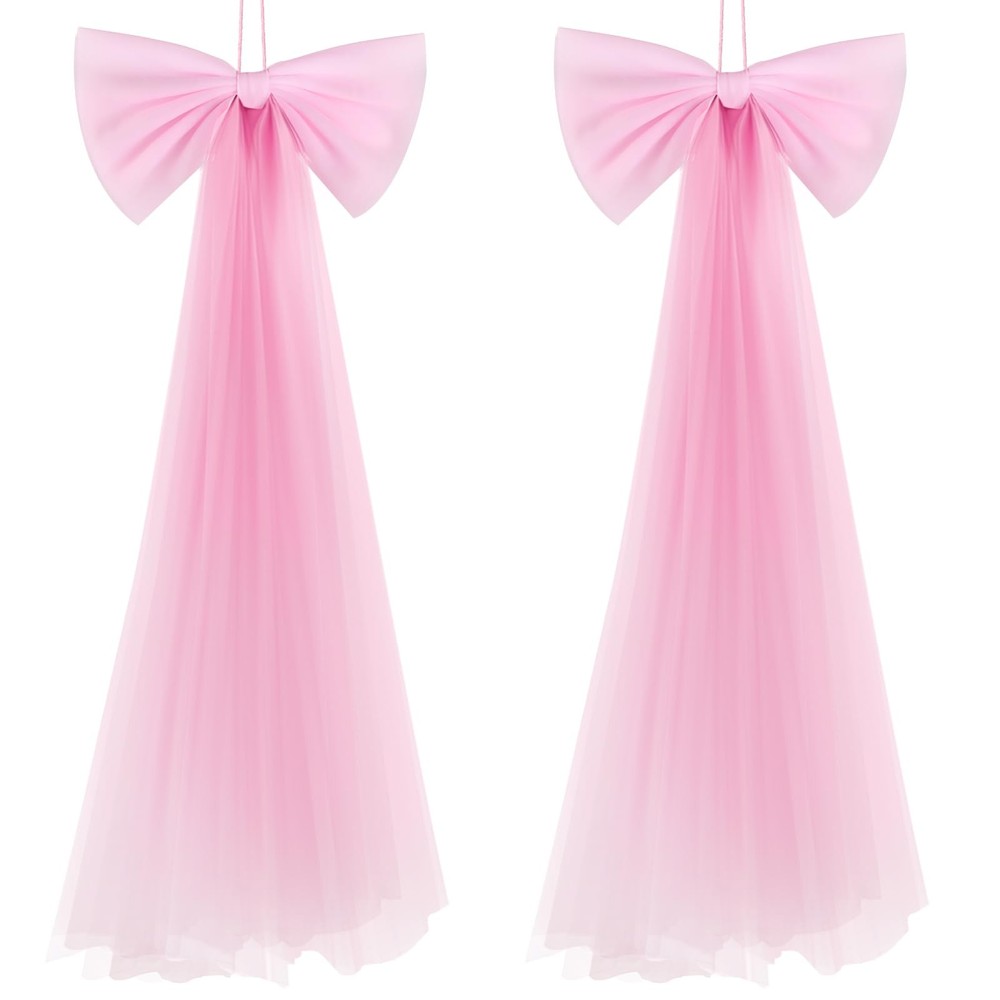 Zeyune 2 Pcs Pink Large Bow Party Decorations 13.4 x 28.7 Inch Giant Ribbon Bow