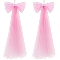 Zeyune 2 Pcs Pink Large Bow Party Decorations 13.4 x 28.7 Inch Giant Ribbon Bow