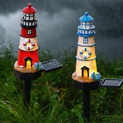 Resin Solar Lighthouse Light LED Waterproof for Outdoor Garden Decoration
