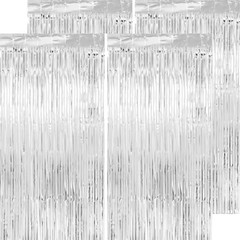 Thicken Streamers 4 Pack 13.2×8.2 FT Tinsel 38.4″W x 98.4″L (Pack of 4) Silver