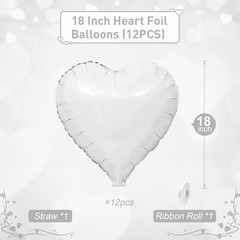 White Heart Balloons, 18Inch White Love Heart Foil Balloons, 12PCS Valentine …
