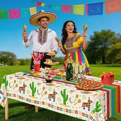 Stylish Mexican Theme Table Decorations – 2 Water-Resistant Cinco De Mayo Cloths