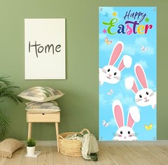 Happy Easter Decorations Bunnies Rabbits Door Cover Banner Gift Outdoor 29.5X71″