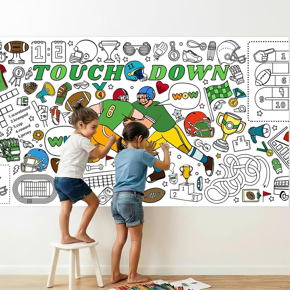 Coloring Tablecloth 31 X 72 Inch, Touchdown Theme Paper Coloring Poster Sports P