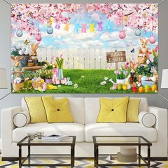 Mocsicka Happy Easter Backdrop Hello Spring Party 70.8 x 43.3 Inch, Pink