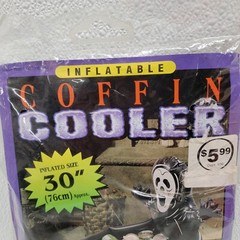 Vintage Black Coffin Cooler Halloween Inflatable Ghost 30″ / 2.5 Feet – New!