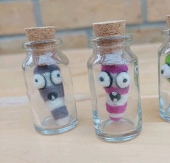 Handmade Leech Jars Bugs Hand Crafted Needle Felted Halloween Goth Decor Set