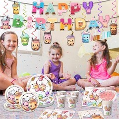 Boba Tea Party Birthday Decoration Tableware Set of Cups Napkins Plates Utensils