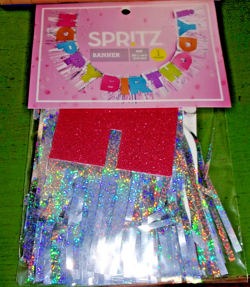 Happy Birthday Banner by Spritz Rainbow Glitter Holographic Banner Over 82″Long