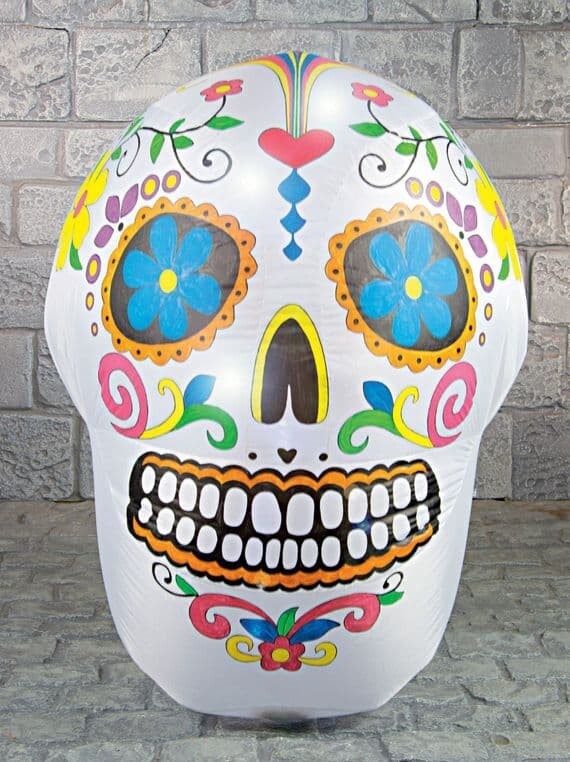 Colourful Light-Up Sugar Skull Skeleton Head Halloween Party Prop – 123cm