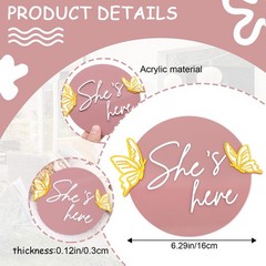 WAWUO She’s Here Milestone Board Butterfly Gender Reveal Party Decor Acrylic